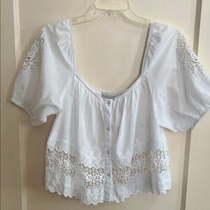 Calypso St. Barth White Button-Front Eyelet Peasant Blouse